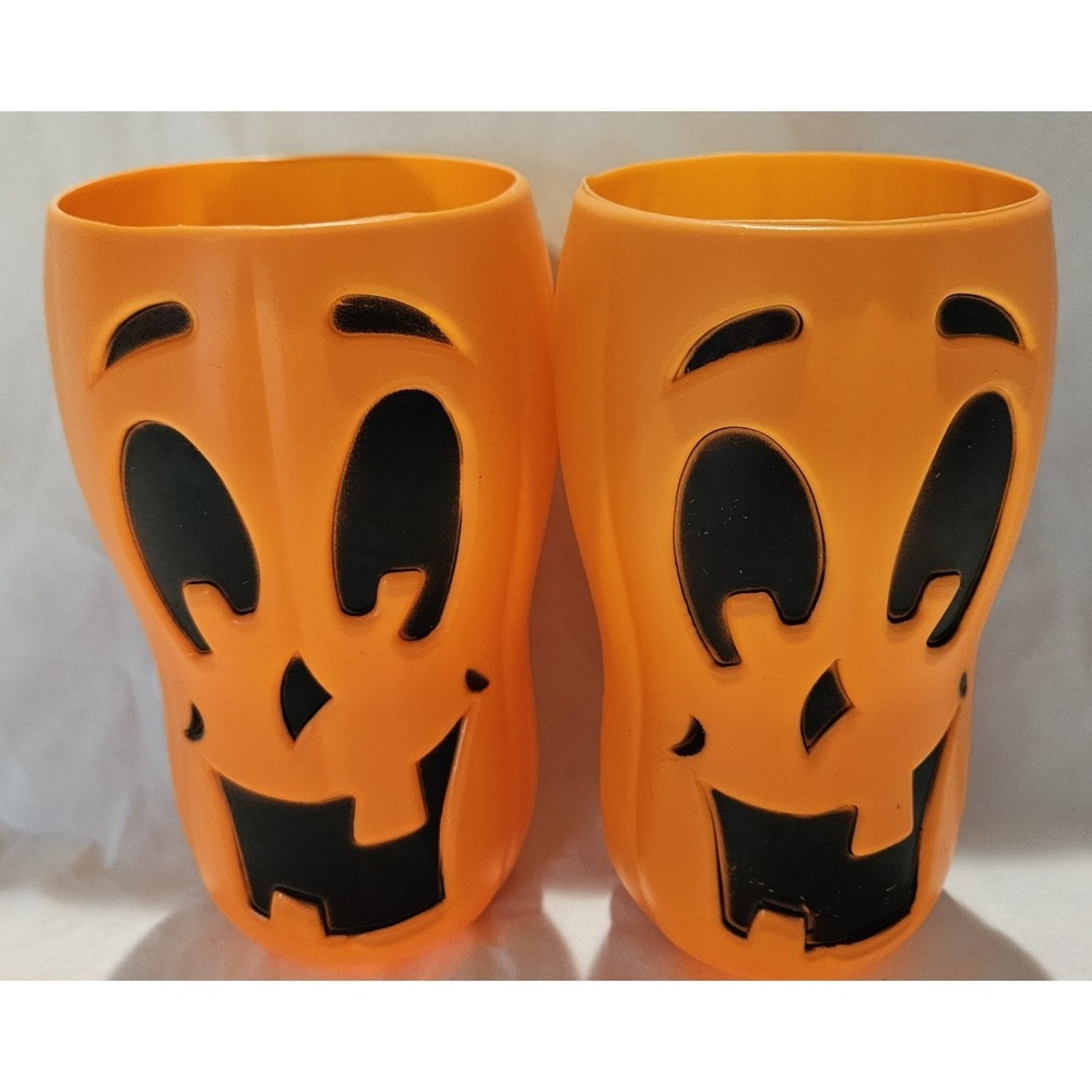 Set of 2 Vintage Halloween‎ Jack-O-Lantern Plastic Cups Tumblers